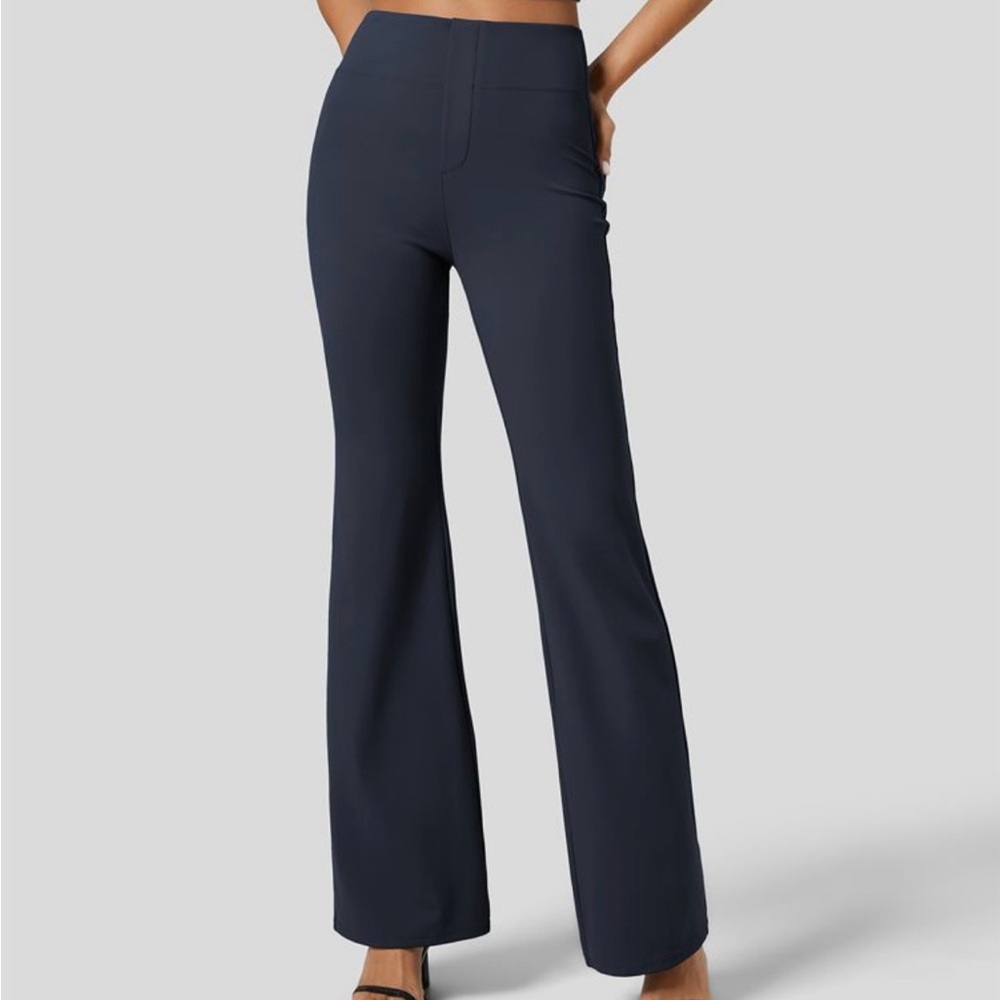 Halara High Waisted Back Side Pocket Slight Flare Work Pants in Midnight Blue